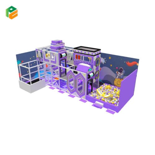 Space-Themed Soft Play Structure with Slides and Ball Pit-1
